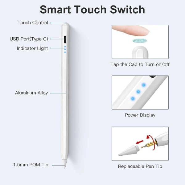 Stylus Pen kompatibel med Apple Ipad (2018-2022), Palm Rejection & Tilting Detection, Active Pencil For Ipad Air 5/4/3 Gen