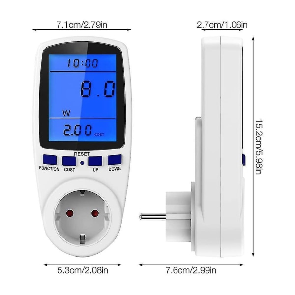 Digital spenningswattmeter effektmåler forbrukswatt Energ