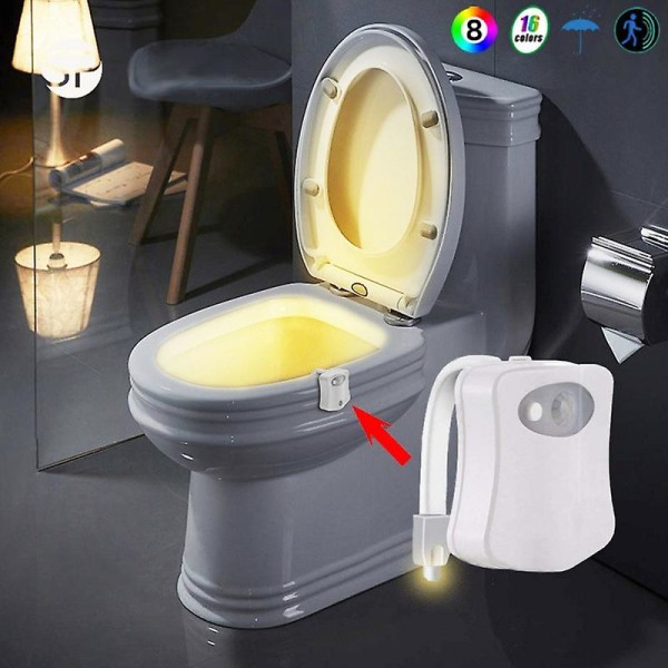 2-pack LED-toalettnattlampa, induktion 16 färger Vattentät inuti toalettskålen Nattlampa, ljusavkänningssensor Shark Tank Sits Lamparmatur W/ar