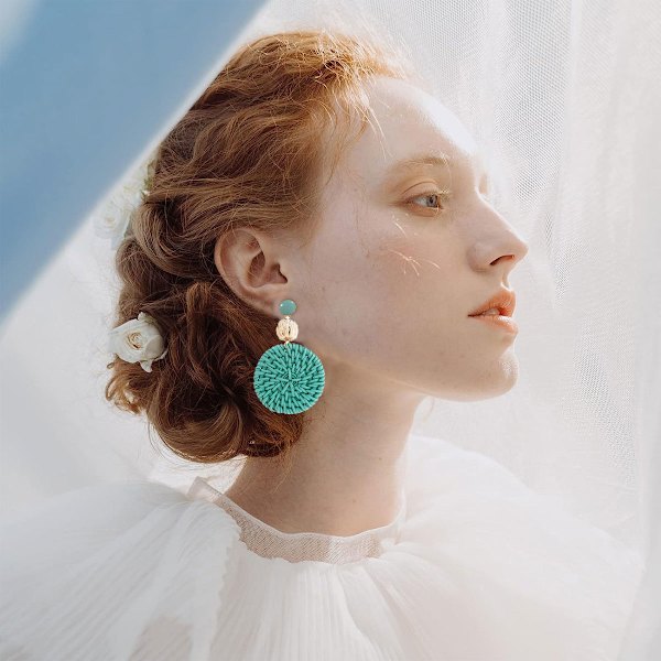 Ukendt Kvinde Boho Raffia Resort Strand Øreringe turquoise