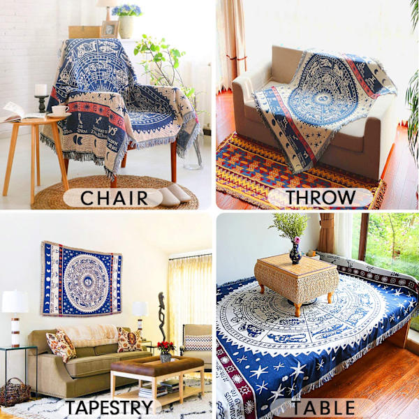 Boho Vævet Tæppe Reversible Bomuld Boheme Gobelin