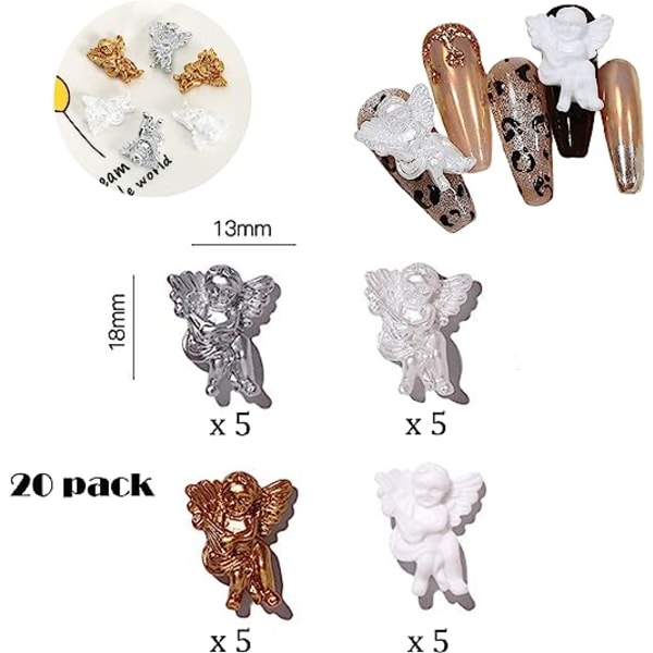 20 stk Angel Baby Charms for Nail Art 3D Embossed Cupid Nail Accessori