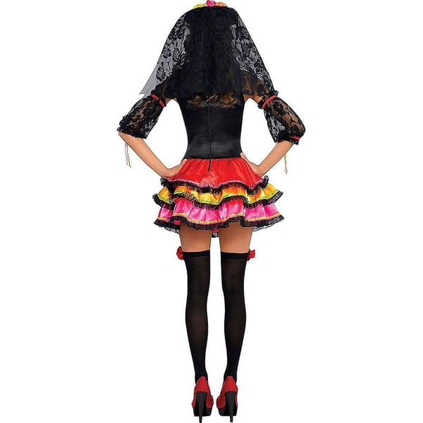 844569-55 - Aikuisten Halloween Day Of The Dead Senorita Fancy Dress -asun koko: 8-10