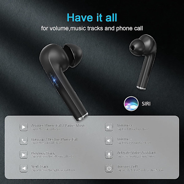 Bluetooth 5.0 trådløse ørepropper, med Ipx7 vanntett, 3d stereo in-ear ørepropper innebygd mikrofon, pop-ups automatisk sammenkobling for Iphone/samsung/android sports ørepropper