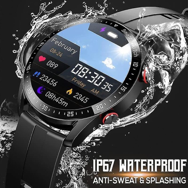 Ikke-invasiv blodsukkertest Smart Watch, Full Touch Health Tracker Ur med blodtryk, Blodilt sporing, Søvnovervågning Black leather