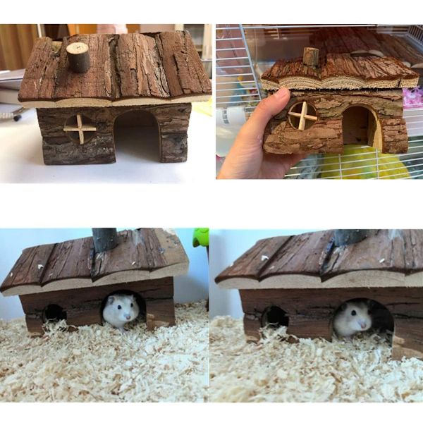 Hamster Log Cabin med skorsten Lille kæledyr gemmested til dværg H