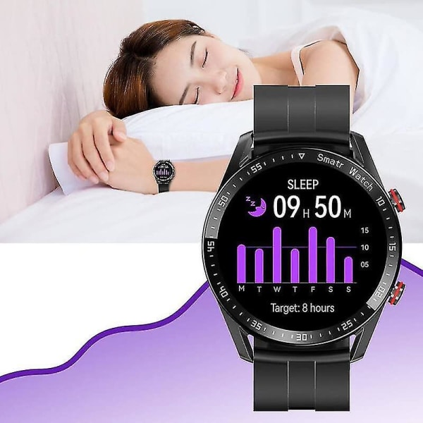Ikke-invasiv blodsukkertest Smart Watch, Full Touch Health Tracker Ur med blodtryk, Blodilt sporing, Søvnovervågning Black rubber