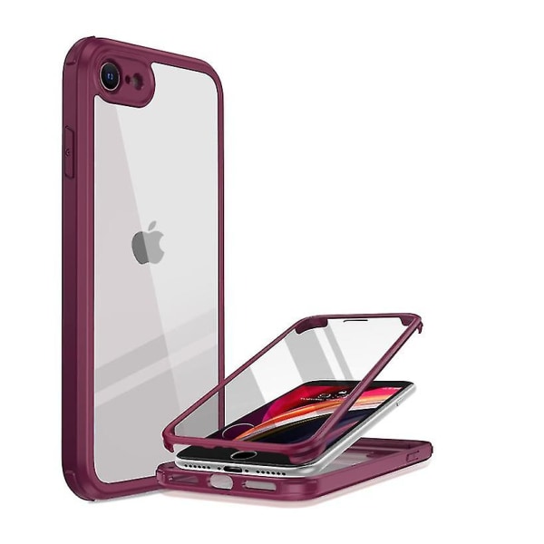 Iphone Se case, Iphone 8 case [sisäänrakennettu lasinen näytönsuoja] Military Grade Full Body 360 iskunkestävä tyylikäs puskuri läpinäkyvä case (luumu)