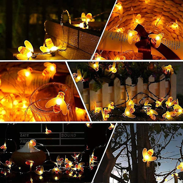 [50 Led] Solcellslampor för trädgård, Honey Bee Fairy String Lights 7m/24ft 8 lägen Vattentät Utomhus/inomhus Trädgårdsbelysning för blomsterstaket, gräsmatta, Pati