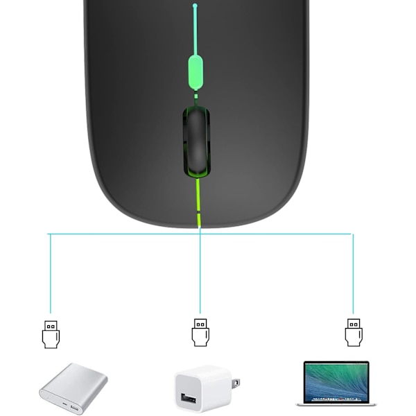 Genopladelig trådløs mus, 7 farver baggrundsbelyst mus med 2,4 GHz mini USB-modtager, gamingmus, kompatibel med bærbar computer, pc, computer, Chromebook, ikke