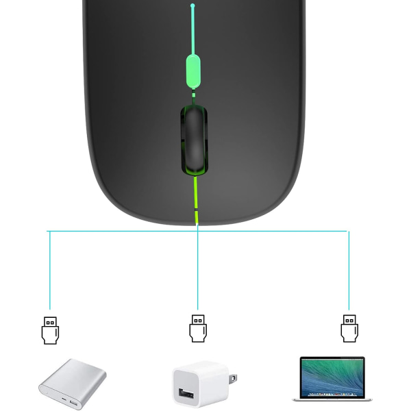 Uppladdningsbar trådlös mus, 7 färger bakgrundsbelyst mus med 2,4 GHz mini USB -mottagare, spelmus, kompatibel med bärbar dator, PC, dator, Chromebook, Ej