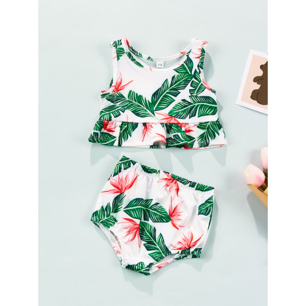 Toddler Børns Badetøj Baby Piger Tankini Bikini Sæt Badetøj S Leaf printing 100CM