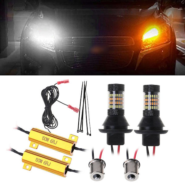 2 stk Bau15s 96-LED 3014 50W Dual-color Switchback LED Drl Blinklyssett