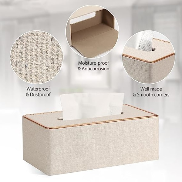 Servetthållare i PU-läder, rektangulär servetthållare för Kleenex-box Linen Platinum