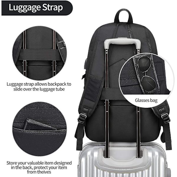 Laptop Ryggsäck Män, 17 Tums Laptop Anti-Stöld Ryggsäck Väska Skolryggsäck Busi
