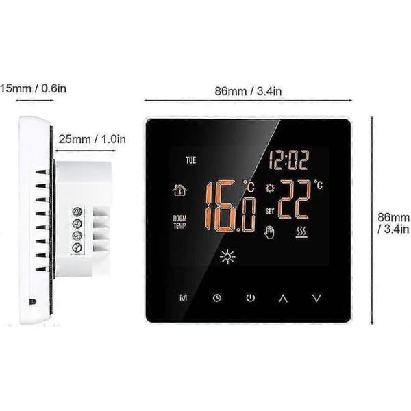 Smart termostat, programmerbar digital rumstermostat med LCD-pekskärm och kontrollapp, elektrisk väggtermostat med intern sensor/golvsensor