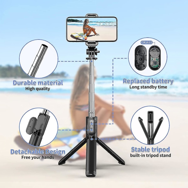 Selfie Stick-stativ med löstagbar trådlös fjärrkontroll