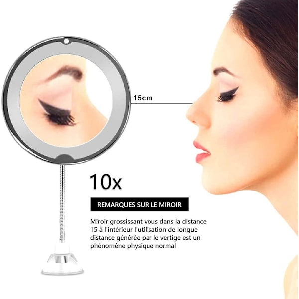 LED-makeup spejl, belyst, med sugekop og svanehals, fleksibel, 360 graders justerbar, belyst forstørrelsesspejl, kosmetik spejl F