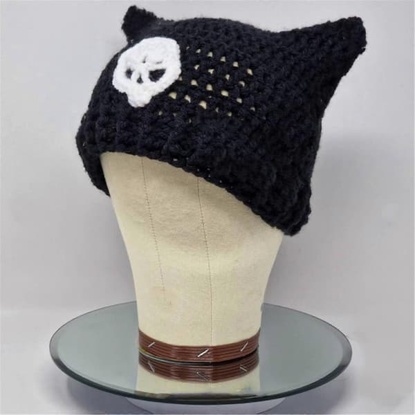 Håndlavet Katteøre Hat Y2K Sød Pige Beanie Hat Pilling-Resistent Efterårs Bobble Hat Kvinde Pullover Hat Sød Hæklet Hat Black cat ear hat sc