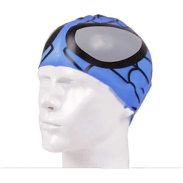 Badmössa, Vattentät Silikon Unisex Badhatt Spindelmönster Långhårig Hatt för Barn, Pojkar och Flickor för Vattensporter (Blå)