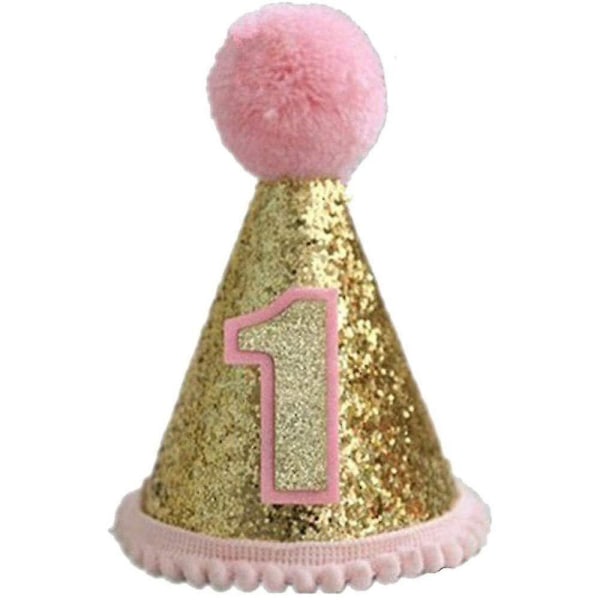 Glitter Birthday Cone -hatut pom pomilla, säädettävät päänauhat Sparkle juhlahatut, Cake Topper -juhlakoristeet (1 kpl pinkki)