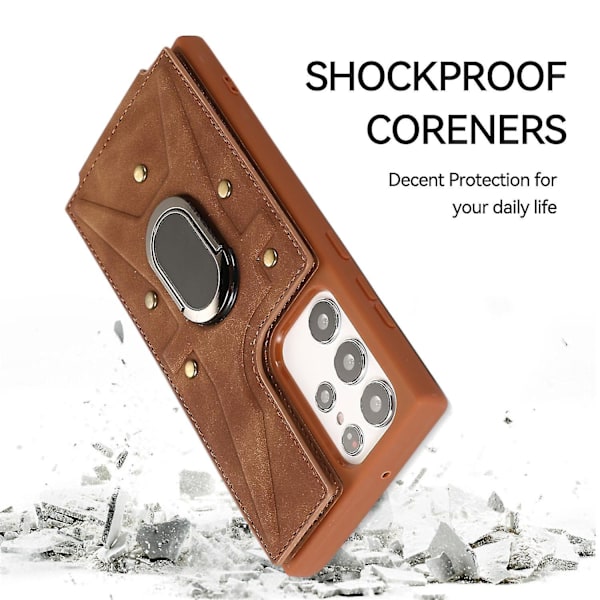 Læderpung Etui til Samsung Galaxy S23 Ultra/s23 Plus/s23 Med Magnetisk Ring Stativ & Kortlomme Brown S23 Plus
