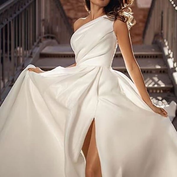 Naisten juhlamekko paljeteilla mekko Swing mekko pitkä mekko Maxi mekko Valkoinen hihaton yksi olkapää puku Fancy mekko L