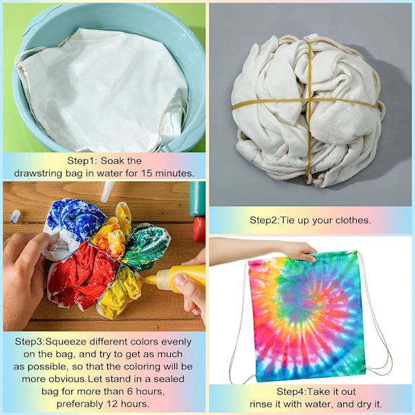 6 stk. bomuldsposer med snøre til tie dye DIY snøreposer 35\"W x 40\"H Hvid rygsæk til tie dye DIY gruppeevents sleepover-fest, 35\" x 40\"