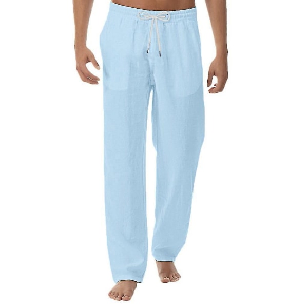 Menn Lin Look Baggy Bukser Elastisk midje Casual Beach Yoga Bukser Blue XL