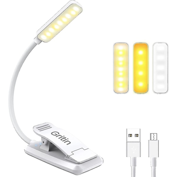 Reading Lamp Book Clamp - Gritin Book Lamp with 9 LEDs, 3 Color Temperature Modes, USB Rechargeable Clamp Light