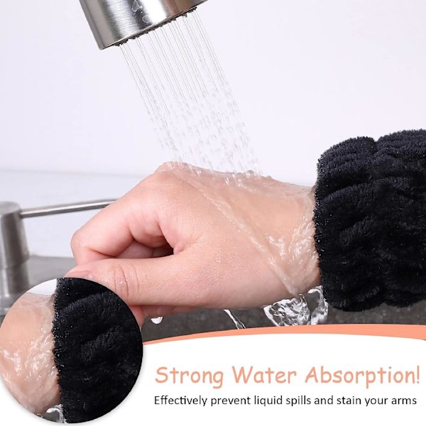 4 par handledsspa tvättband mikrofiber ansikts tvätt handledsband handledsband stretch svettband för kvinnor för att förhindra vätskespill (svart,multif