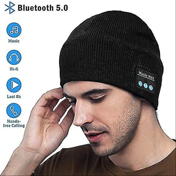 Bluetooth 5.0 Music Beanie, gave til mænd Bluetooth strikhue med stereohovedtelefoner og mikrofon håndfri tale (grå)