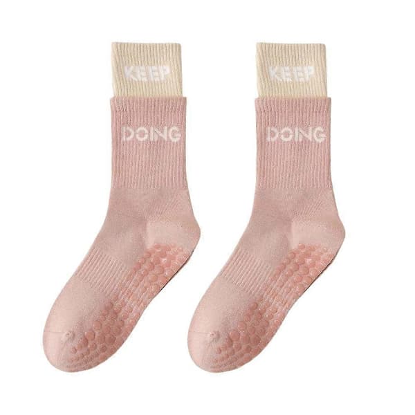 Pilatesstrumpor med grepp - Dubbel mudd, 35-40, Halkfria Pink