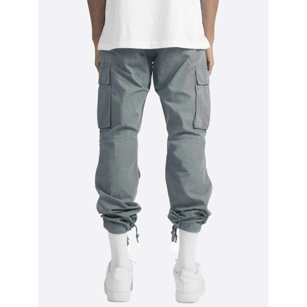 Menn Comfy Workwear Bomull Lin Multi-pocket Casual Løs Baggy Long Cargo Pants Grey 3XL