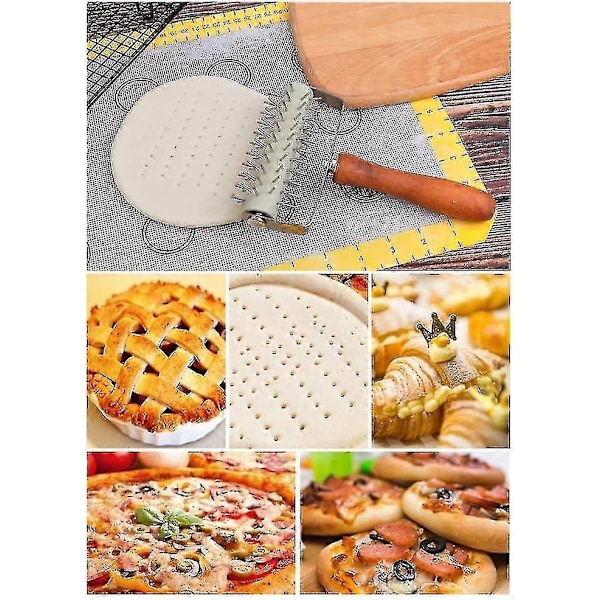 Pizzadeig-dokker i rustfritt stål, rullende nål i rustfritt stål, pizzastyrer, pizzabread-pinne, pizzahjul - sfygv