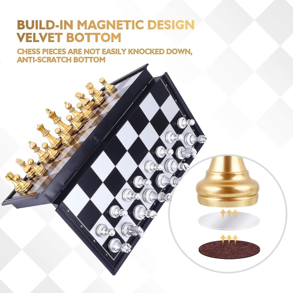 Magnetisk sjakk sammenleggbart sjakksett, gull og sølv sjakkstykke