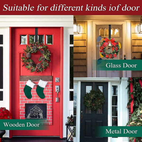 Kransbøjle Dørkrog til juledør, 2 stk metal kransholder, kransekrog til hoveddør, julekranskrog over døren krogholder, Wr