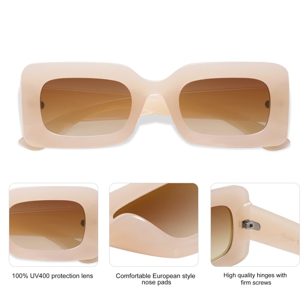 Retro 90s naken rektangulære solbriller for kvinner Trendy Chunky briller Pebble