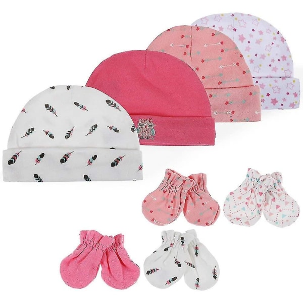 Vastasyntyneiden hatut ja suojaavat lapaset - 4 kpl vastaavia hattuja ja 4 paria baby