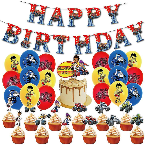 32 stk Blaze And The Monster Machines Ballon Kit Latex balloner med banner kage toppers til fødselsdag