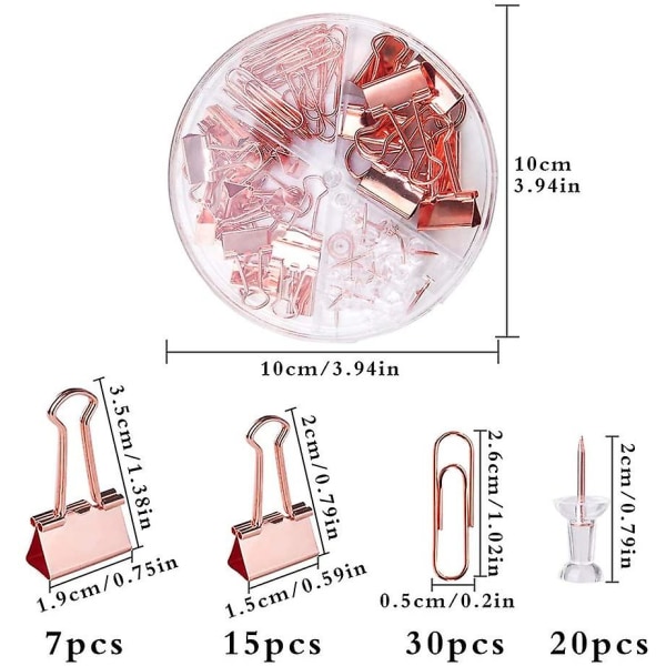 72-osainen toimistotarvikesarja, mukaan lukien 22 sideklipsua/30 paperiliitintä/20 nuppineulaa, koulun työpöydän lisävarustejärjestäjä laatikolla kotiin