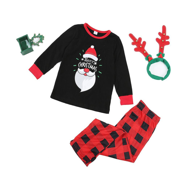 Julpyjamas för familjen med rund hals och långbyxor