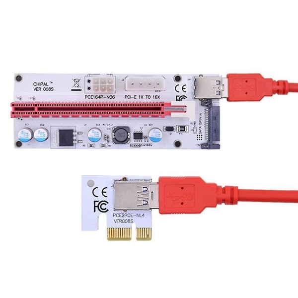 Pci-e Riser Card Sæt Pcie 1x til 16x Adapter 4pin 6pin Sata Power Usb 3.0 kabel