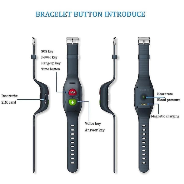 Äldre Sos Smart Armband Smart Watch Bluetooth Gps Information Push Puls Sömnövervakning Anti-förlorad armbandsur