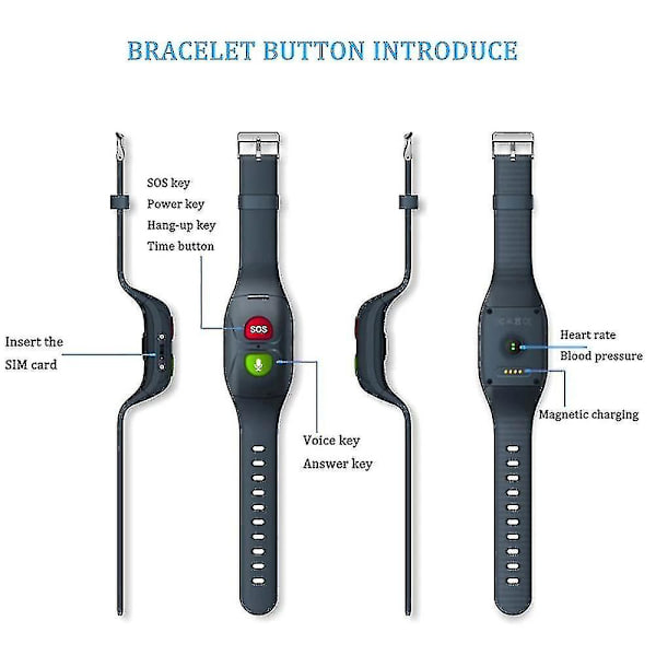 Ældre Sos Smart Armbånd Smart Watch Bluetooth Gps Information Push Pulsmåling Søvn Overvågning Anti-tab Armbåndsur