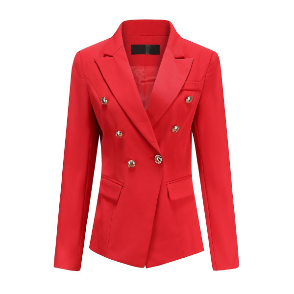 Yynuda dame 2-delt elegant kontor dame professionel kjole dobbeltradet forretningsdragt (blazer + nederdel) Red XL