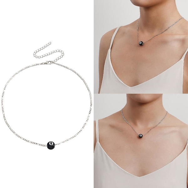 Svart 8-bollshänge Choker Lyckohalsband Punk Cool Halsband Unisex Smycken