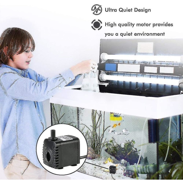 Nedsænkbar Vandpumpe, 600l/h 8w Vandpumpe, Til Akvarium Bordspringvand, Dam Vandhaver Og Hydroponiske Systemer, Med 2 Dyser, Ac220-240v(b