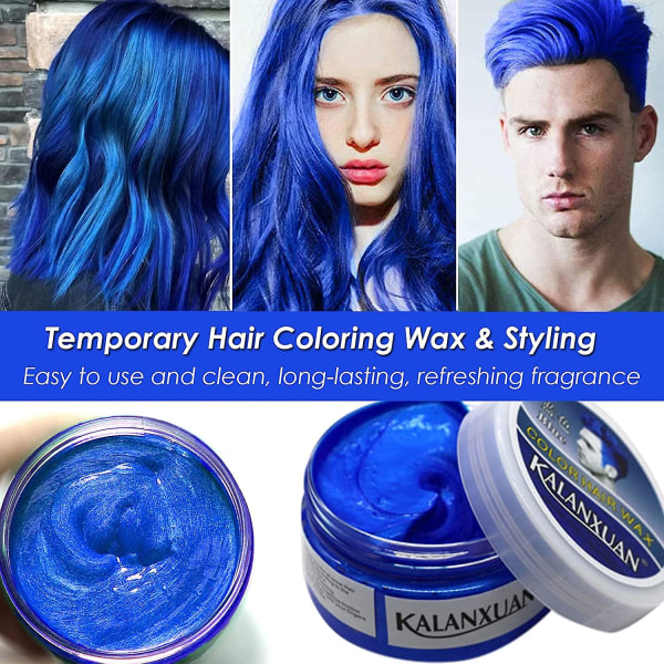 Tillfällig hårvaxfärg, blått hårfärg, blått hårvax hårfärgning lera, hårsprayfärg för män Kvinnor Omedelbar styling