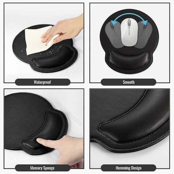 Musmatta med handledsstöd i PU-konstläder, ergonomisk, halkfri, för bärbar dator